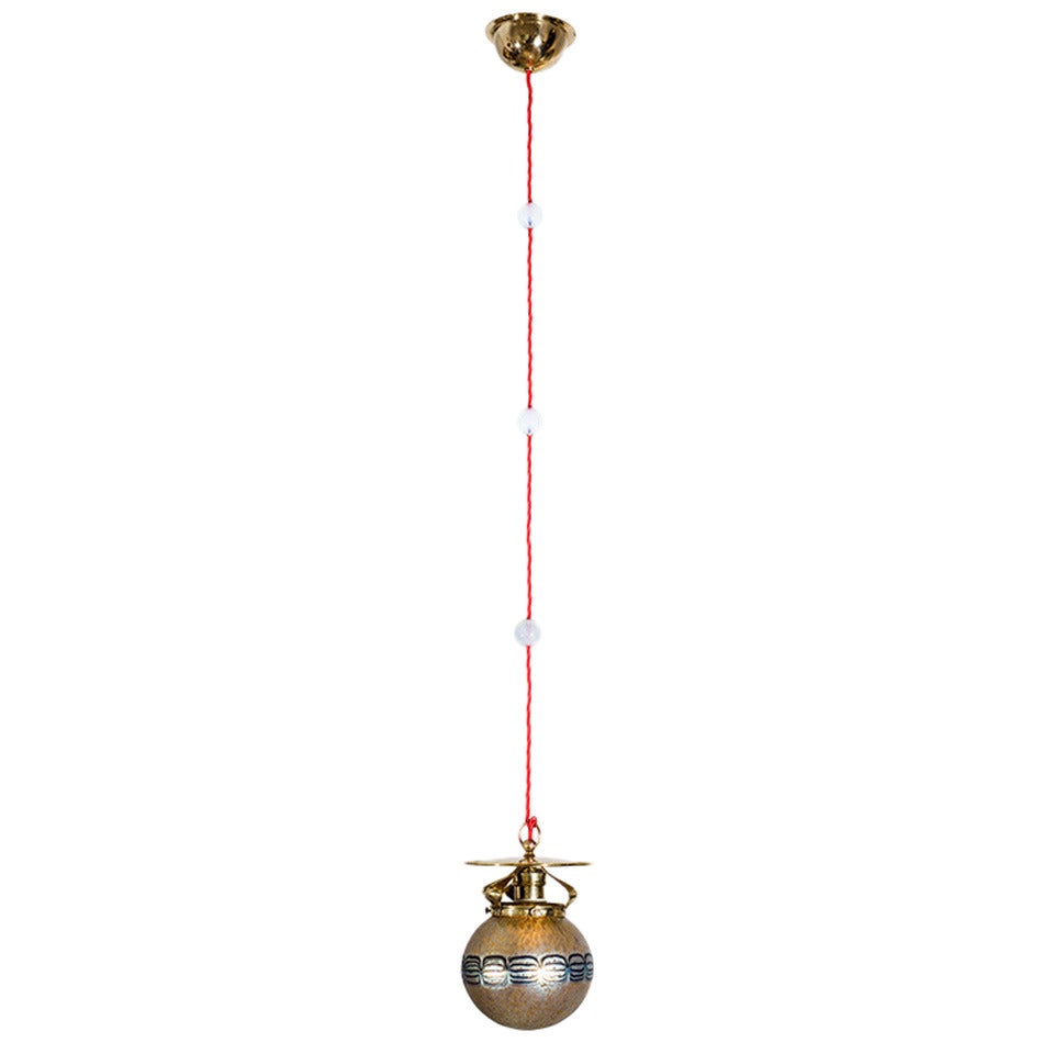Viennese Hanging Lamp circa 1902 with Loetz Lamp Phenomen Gre 2/177 Shade