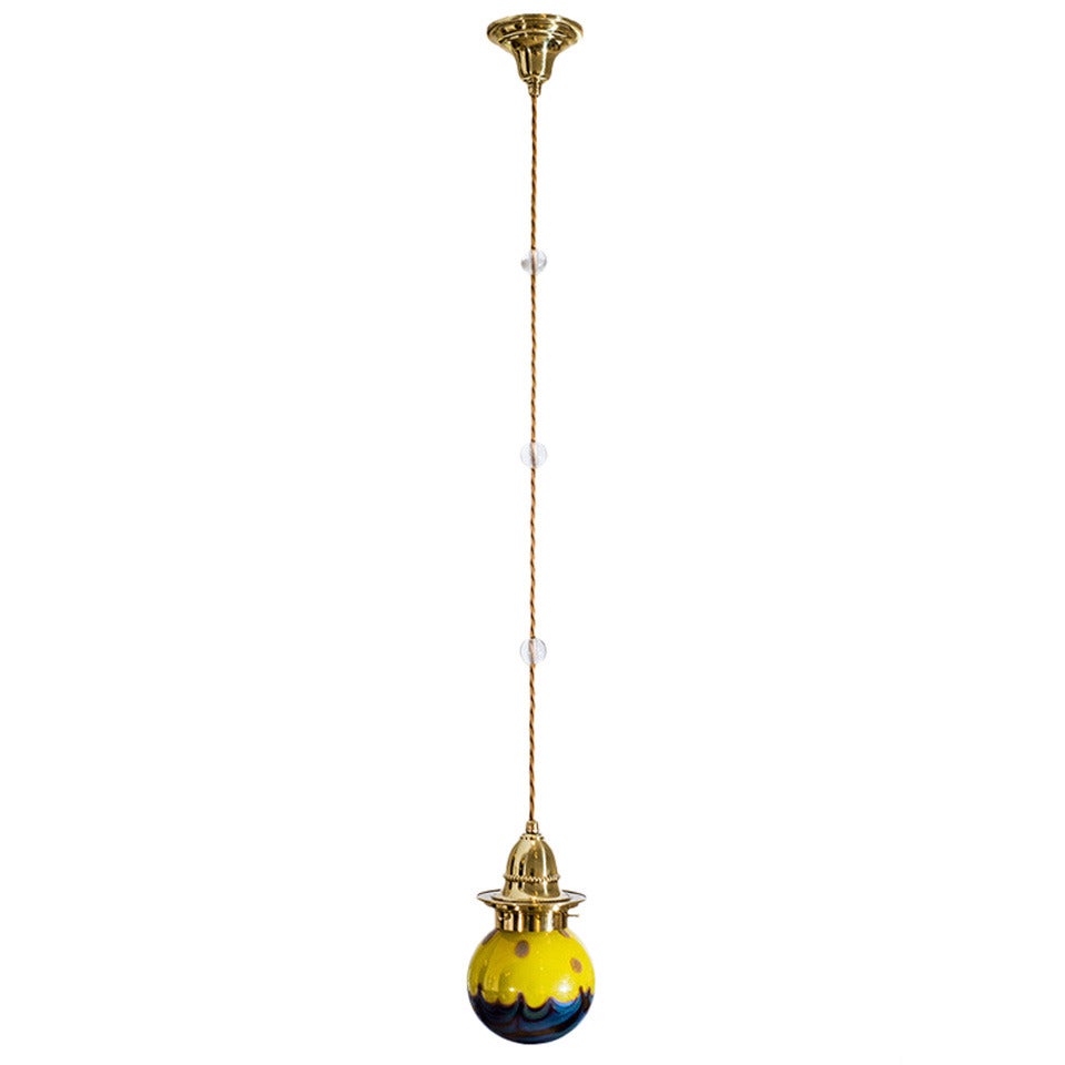 Viennese Hanging Lamp circa 1902 with Loetz Lamp Phenomen Gre 2/314 Shade For Sale