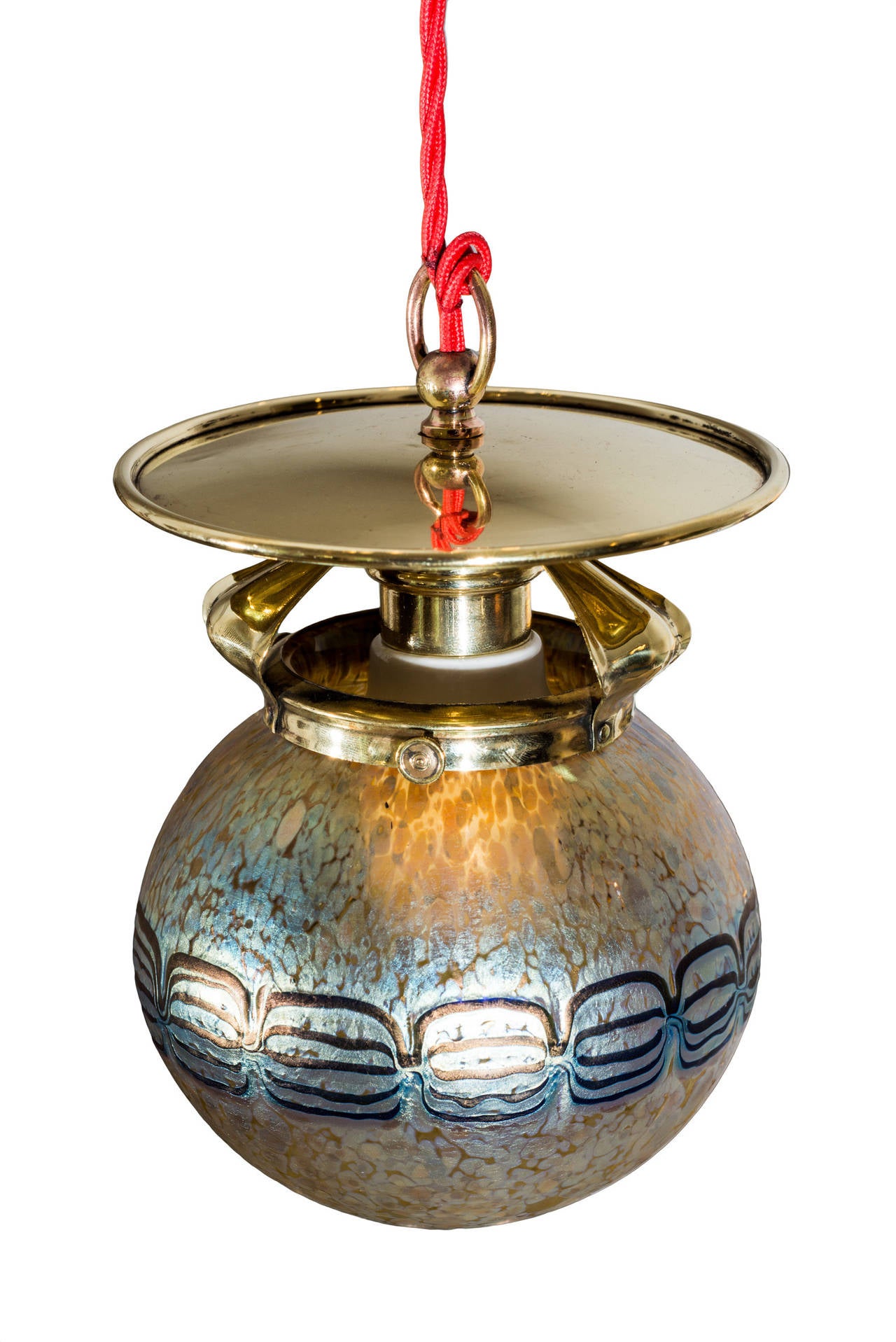 Viennese Hanging Lamp circa 1902 with Loetz Lamp Phenomen Gre 2/177 Shade In Excellent Condition In Vienna, AT