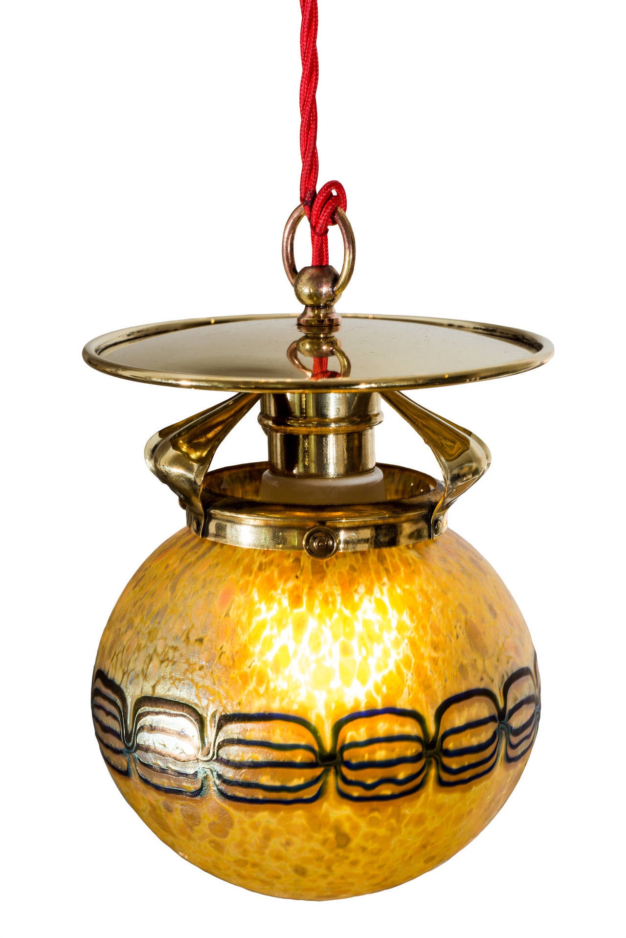 Blown Glass Viennese Hanging Lamp circa 1902 with Loetz Lamp Phenomen Gre 2/177 Shade