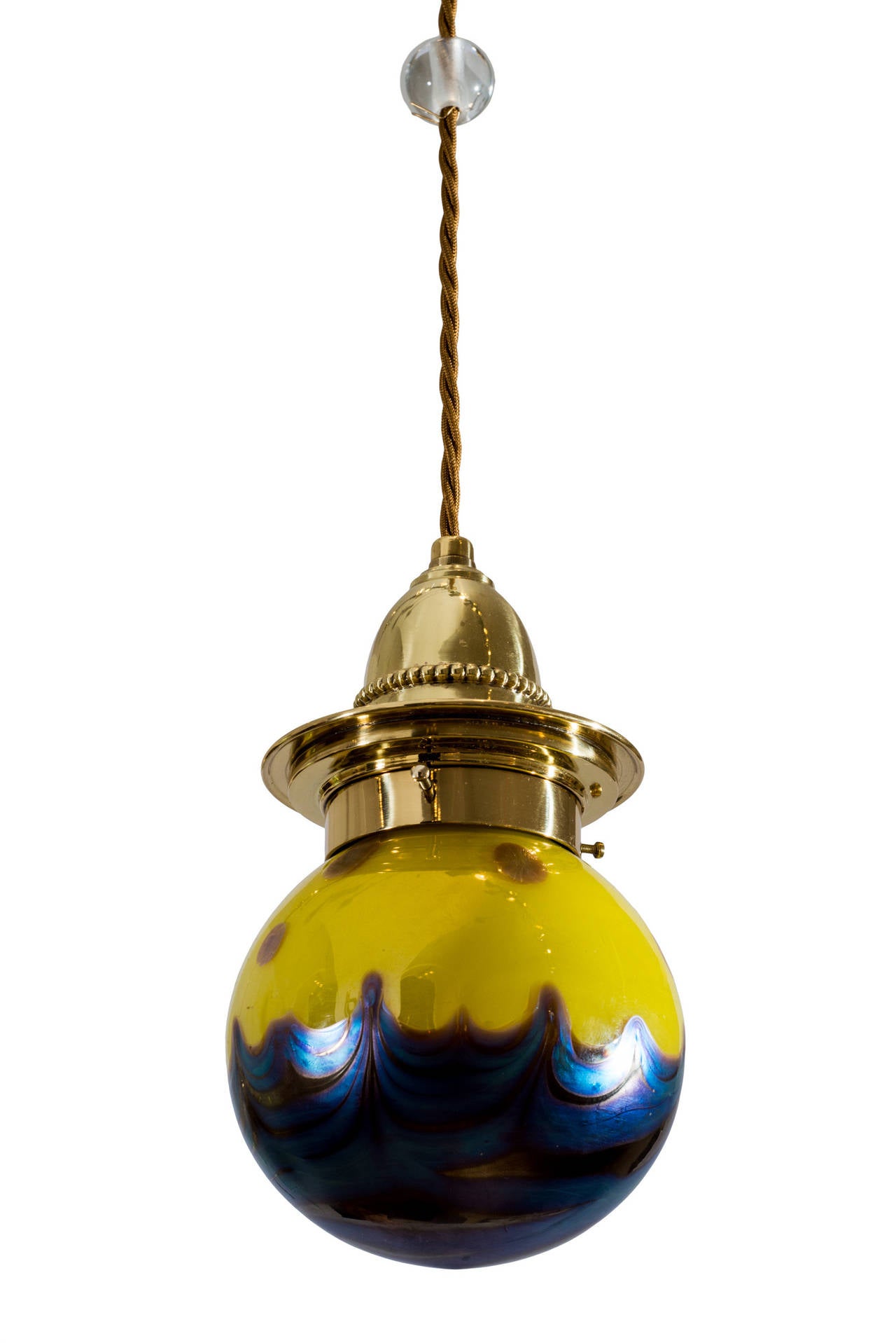 Austrian Viennese Hanging Lamp circa 1902 with Loetz Lamp Phenomen Gre 2/314 Shade For Sale