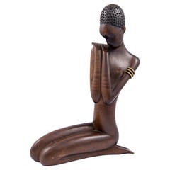 Werkstaette Hagenauer African Woman in Precious Wood and Brass Nickel-Plated