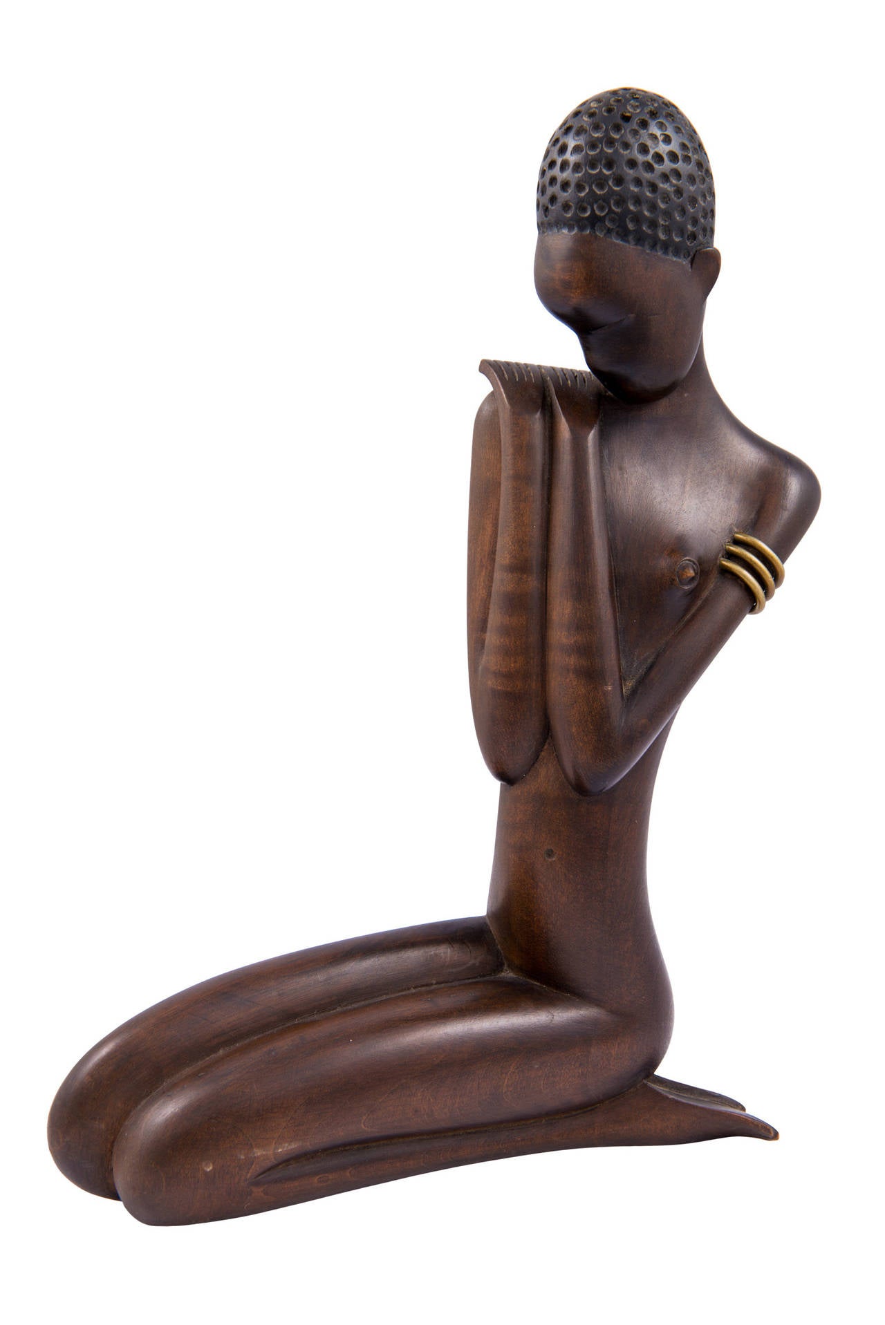 Art Deco Werkstaette Hagenauer African Woman in Precious Wood and Brass Nickel-Plated