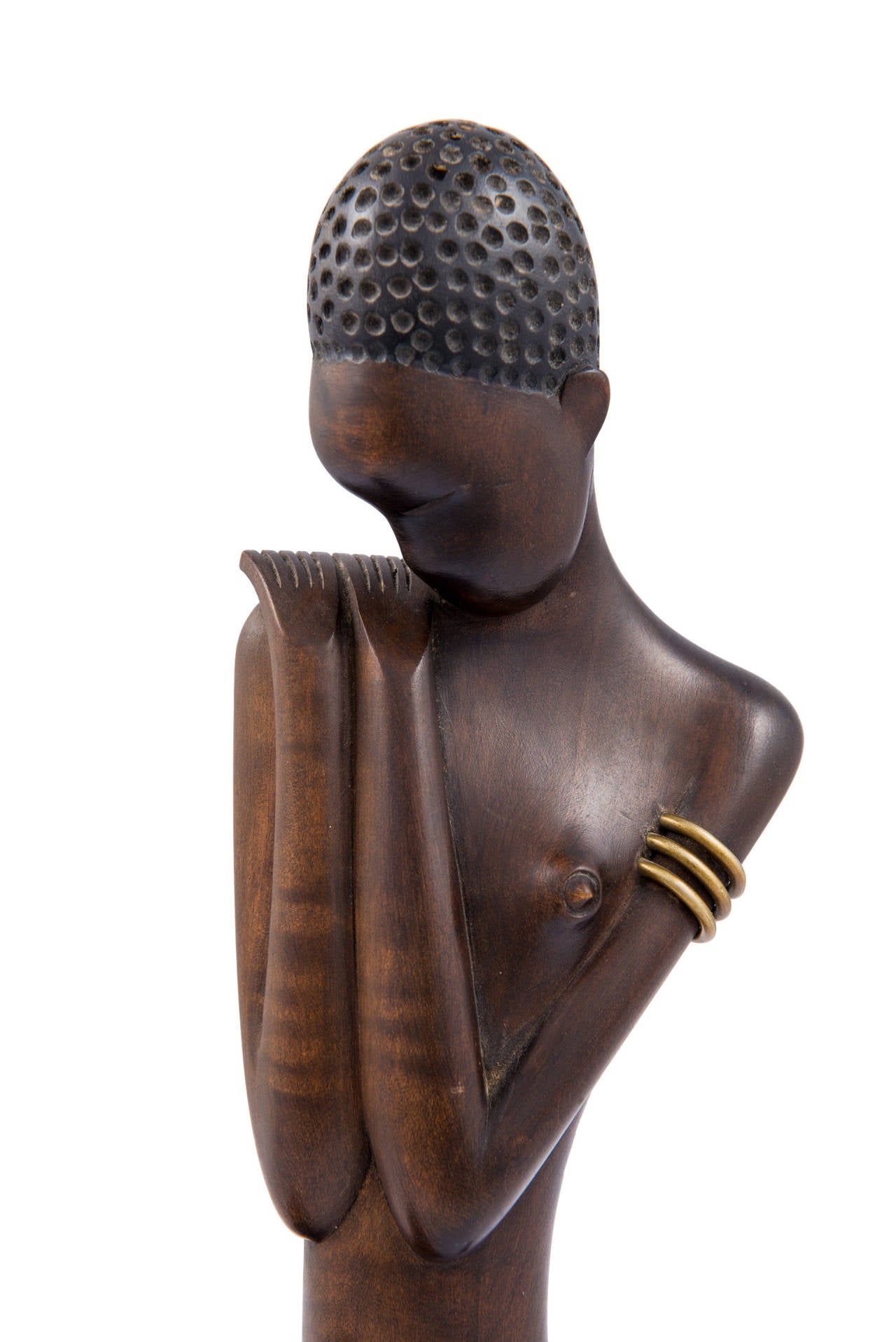 Mid-20th Century Werkstaette Hagenauer African Woman in Precious Wood and Brass Nickel-Plated