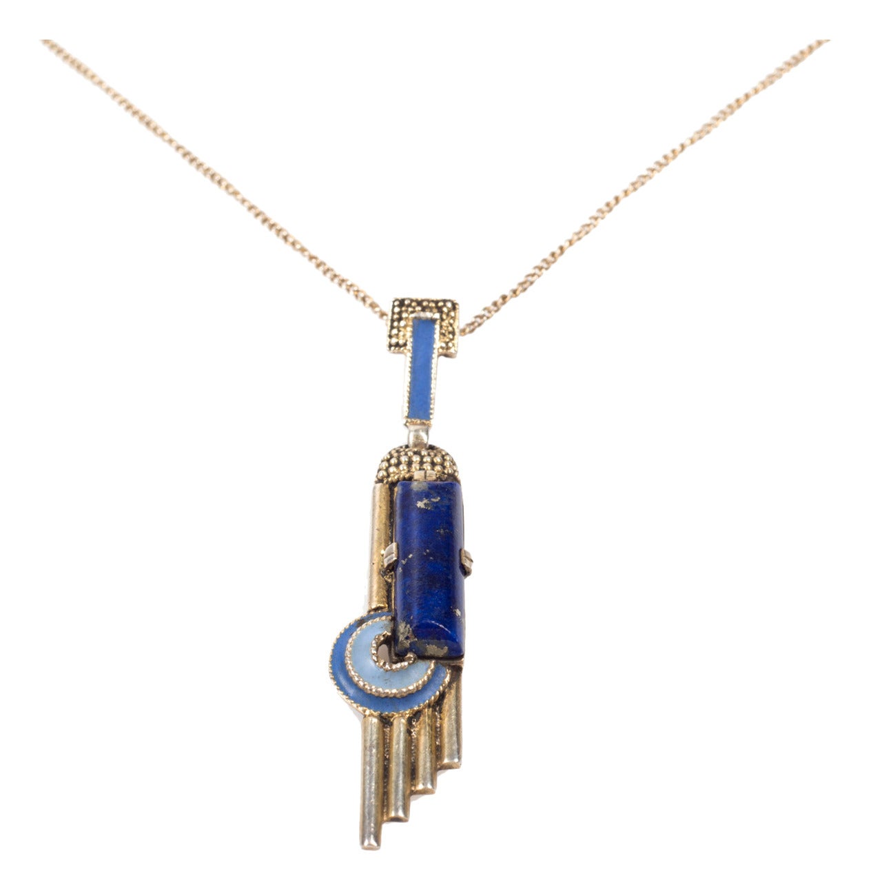 Theodor Fahrner Jugendstil Pendant ca 1930 Gold-plated Silver, Lapis Lazuli