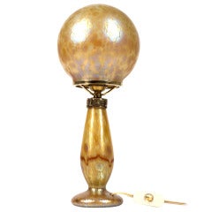 Loetz-Lampe Candia Papillion mit roten Applikationen, ca. 1900