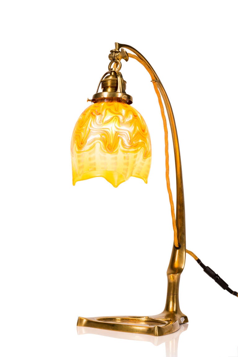 Jugendstil Loetz Brass Table Lamp Bellflower, circa 1901, Phenomen Gre 413