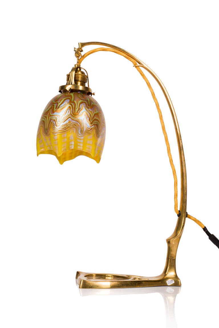 Austrian Loetz Brass Table Lamp Bellflower, circa 1901, Phenomen Gre 413