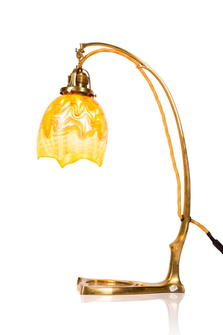 Loetz Brass Table Lamp Bellflower, circa 1901, Phenomen Gre 413 In Excellent Condition In Vienna, AT