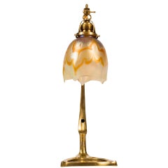 Loetz Brass Table Lamp Bellflower Shade Gorgeous Color, circa 1901