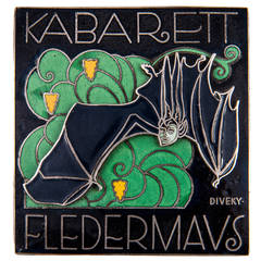 Antique Enameled Plaque, "Kabarett Fledermaus" by Josef Diveky, circa 1910