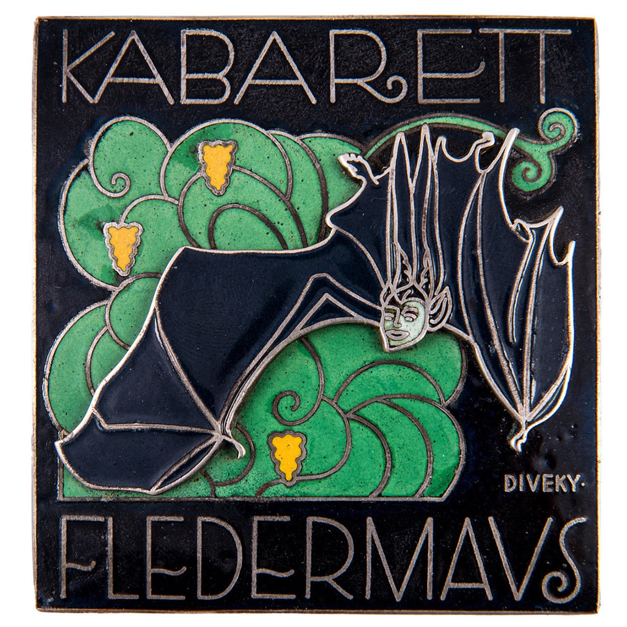 Emaillierte Plakette, „Kabarett Fledermaus“ von Josef Diveky, um 1910