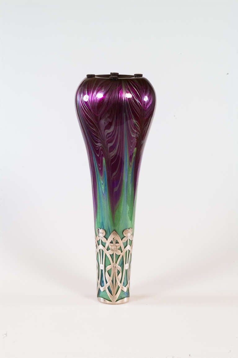 Loetz Silver Overlay Vase by Franz Hofstotter 