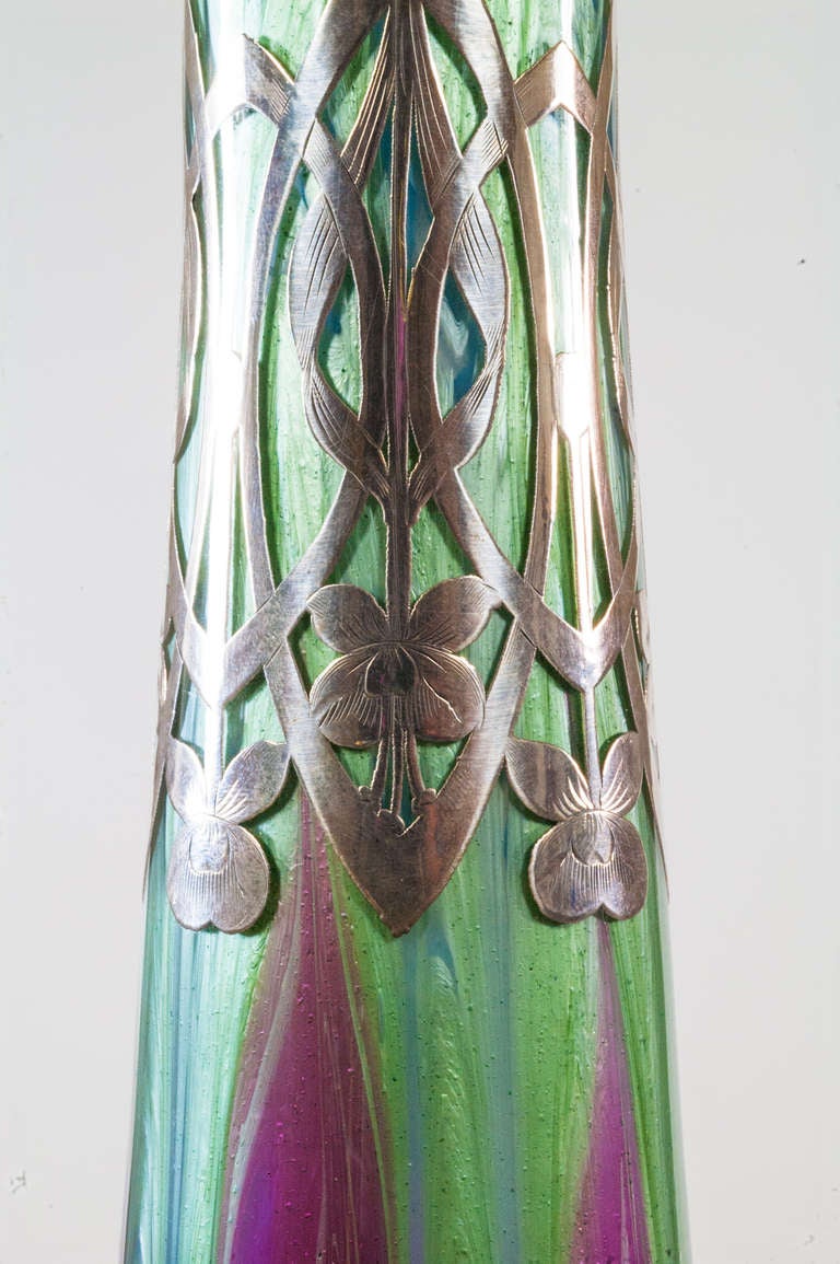 Loetz Silver Overlay Vase by Franz Hofstotter 
