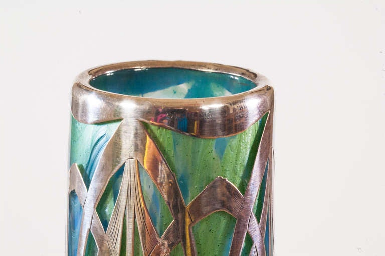 Loetz Silver Overlay Vase by Franz Hofstotter 