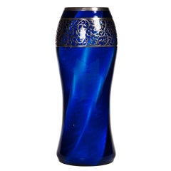 Loetz Deep Blue Vase Applied Silver Overlay ca. 1907 5