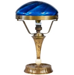Loetz étonnante lampe de bureau décorée de Melusin bleue, vers 1907