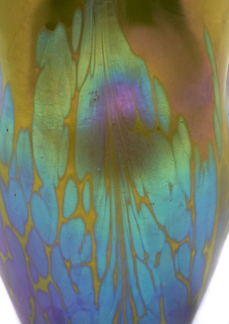 Glass Green-Golden Loetz Vase with Medici Decor