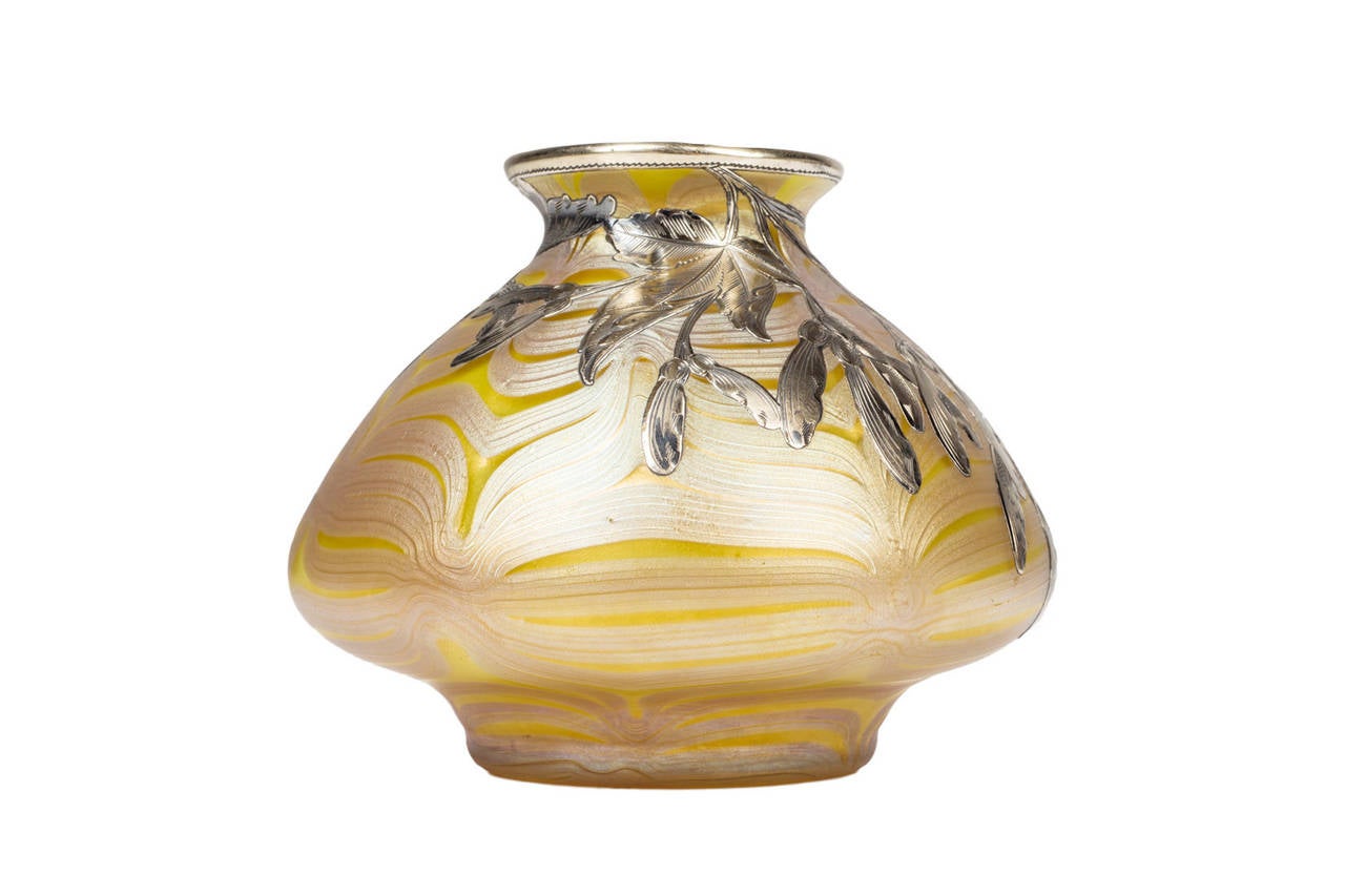 Art Nouveau Loetz Signed Early Silver Overlay Vase Phenomen Gre 85/3780, circa 1900