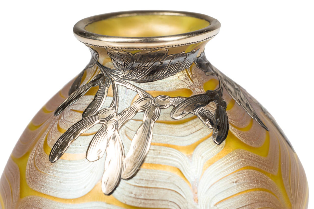 Loetz Signed Early Silver Overlay Vase Phenomen Gre 85/3780, circa 1900 In Excellent Condition In Vienna, AT