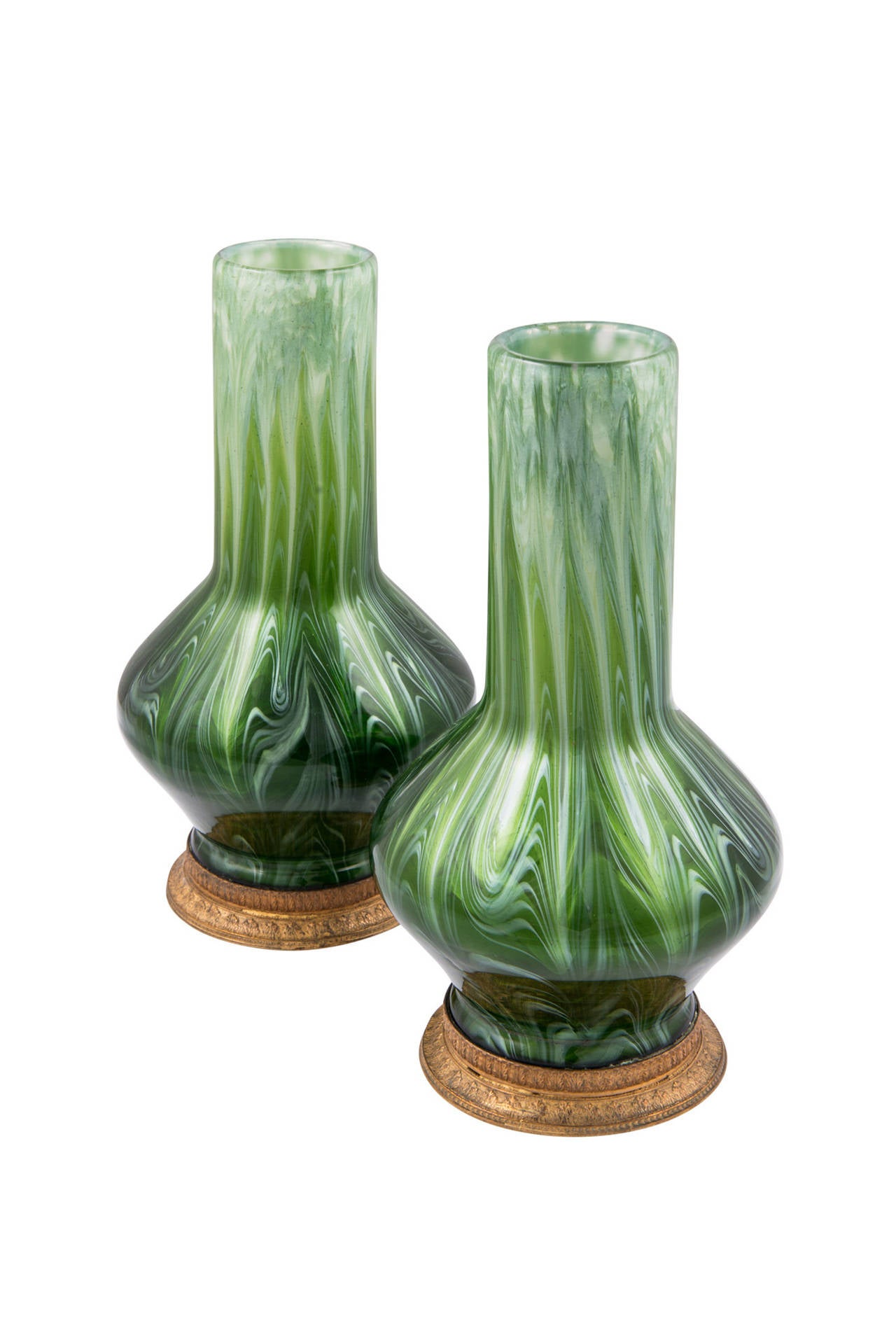 Glass Rare Mounted Loetz Vases, Pair of Titania Gre 5032, circa 1907