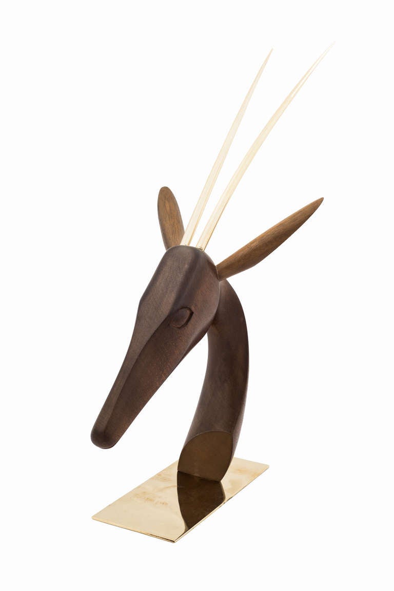 Werkstatte Hagenauer Gazelle Head Brass and Wood Figurine, circa 1940