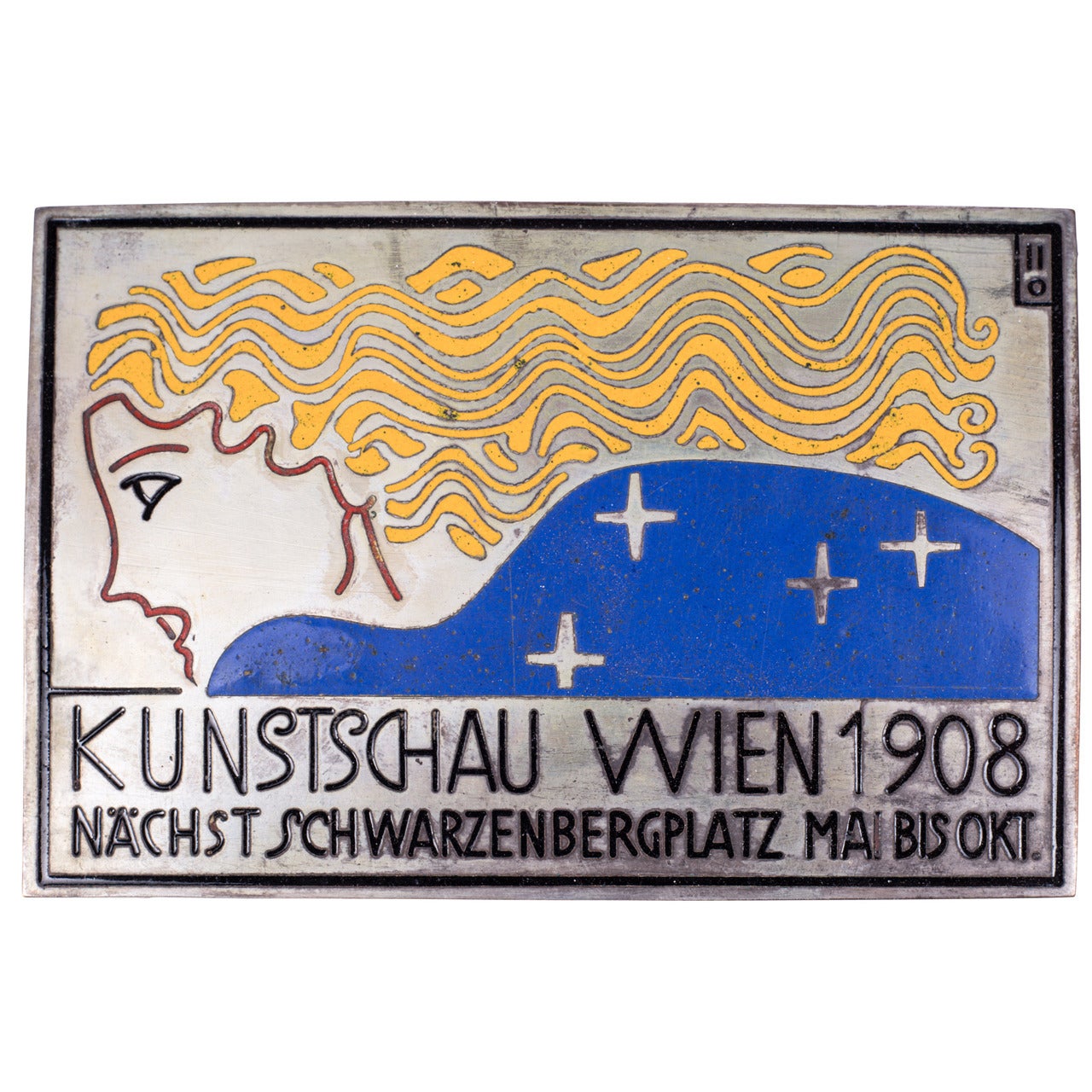 Viennese Arts and Crafts Enameled Plaque, Silver Gilded Copper, circa 1908