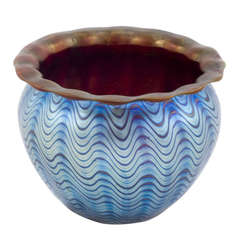Early Blue Loetz Vase Red Glass Undercoated 12