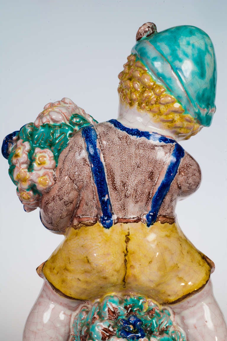 20th Century Austrian Steyr Sommerhuber Styrian Putto with Lederhose and Flowers, circa 1925