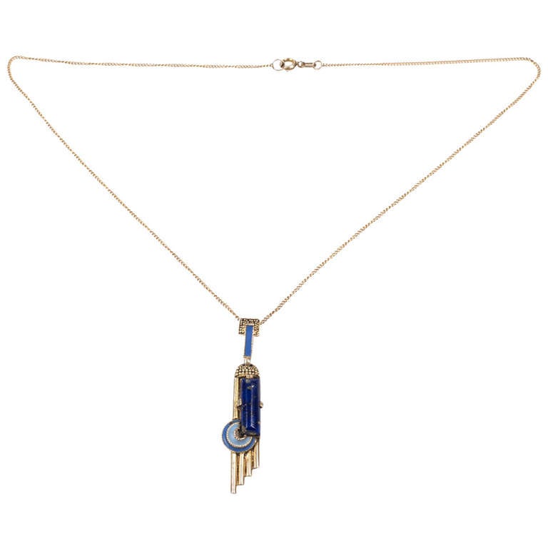 Art Nouveau Theodor Fahrner Jugendstil Pendant ca 1930 Gold-plated Silver, Lapis Lazuli