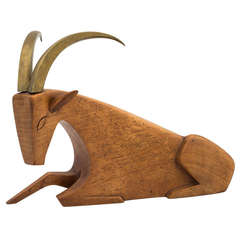 Werkstatte Hagenauer Ibex Brass and Wood Figurine, circa 1950