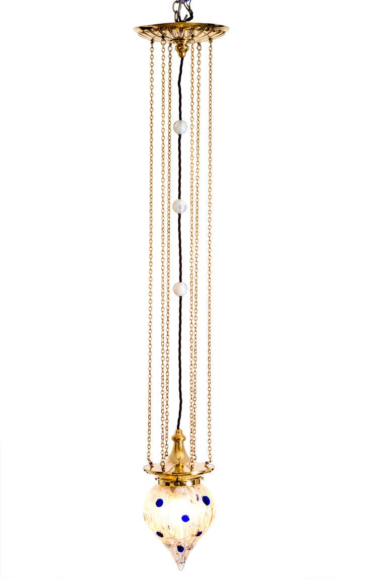 Viennese Hanging Lamp with Loetz Lamp “Blitzglas” Shade, circa 1900