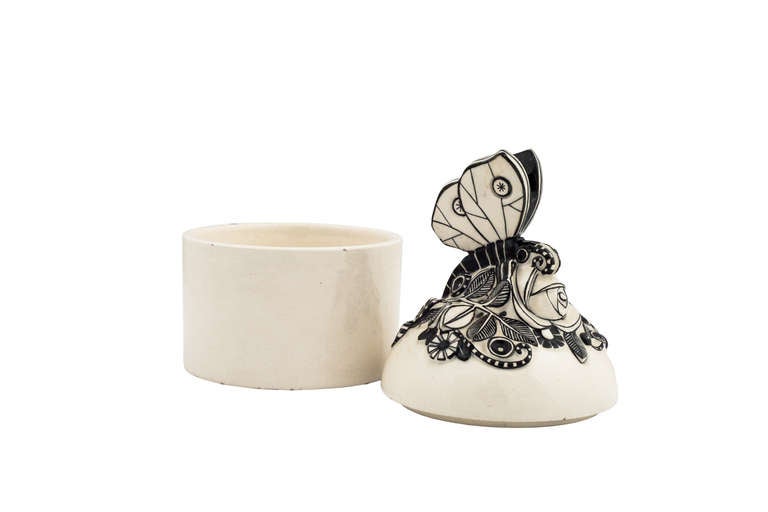 Art Nouveau Michael Powolny Lidded Jar with Butterfly
