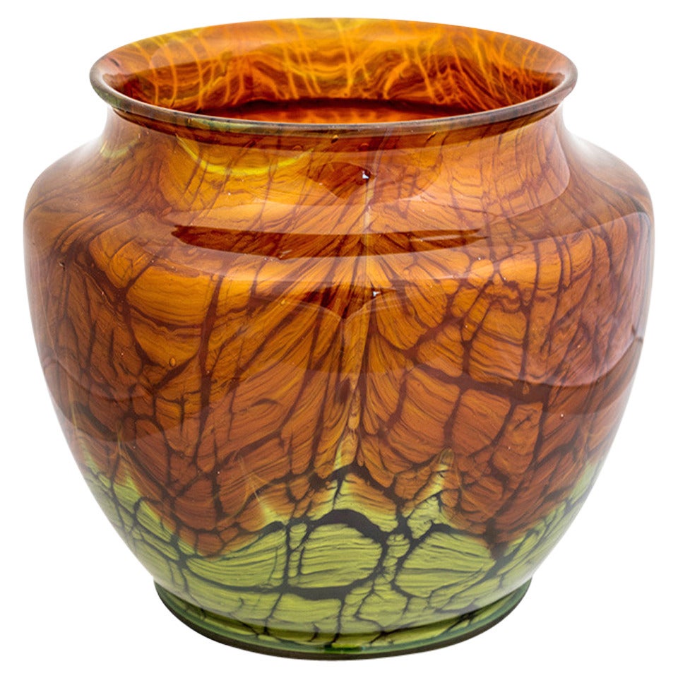 Austrian Jugendstil Loetz Large Vase Mouth-blown Glass circa 1913 Brown Green  For Sale