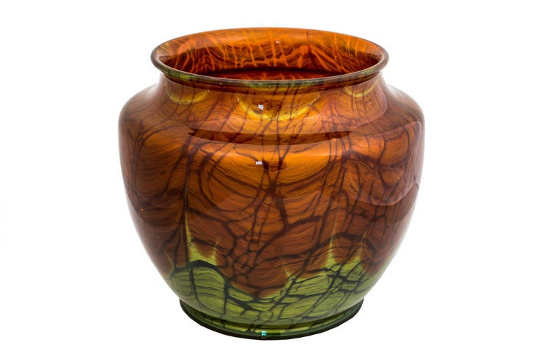 Austrian Jugendstil Loetz Large Vase Mouth-blown Glass circa 1913 Brown Green  For Sale 2