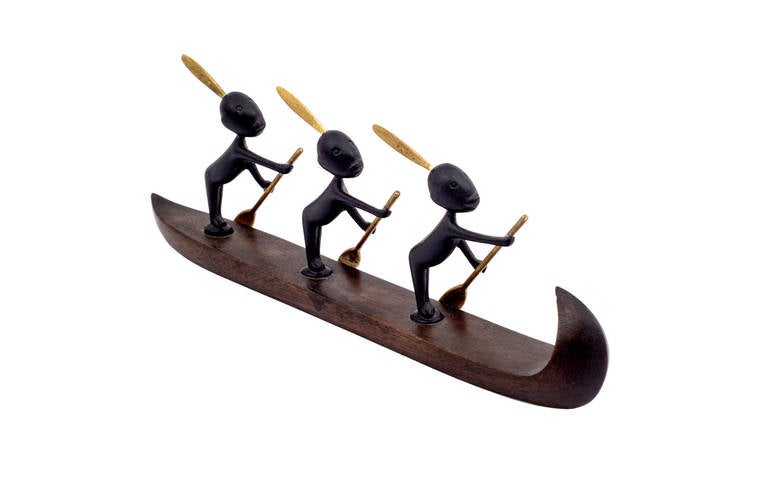 Wood Werkstatte Hagenauer Rowboat with african children ca. 1950s