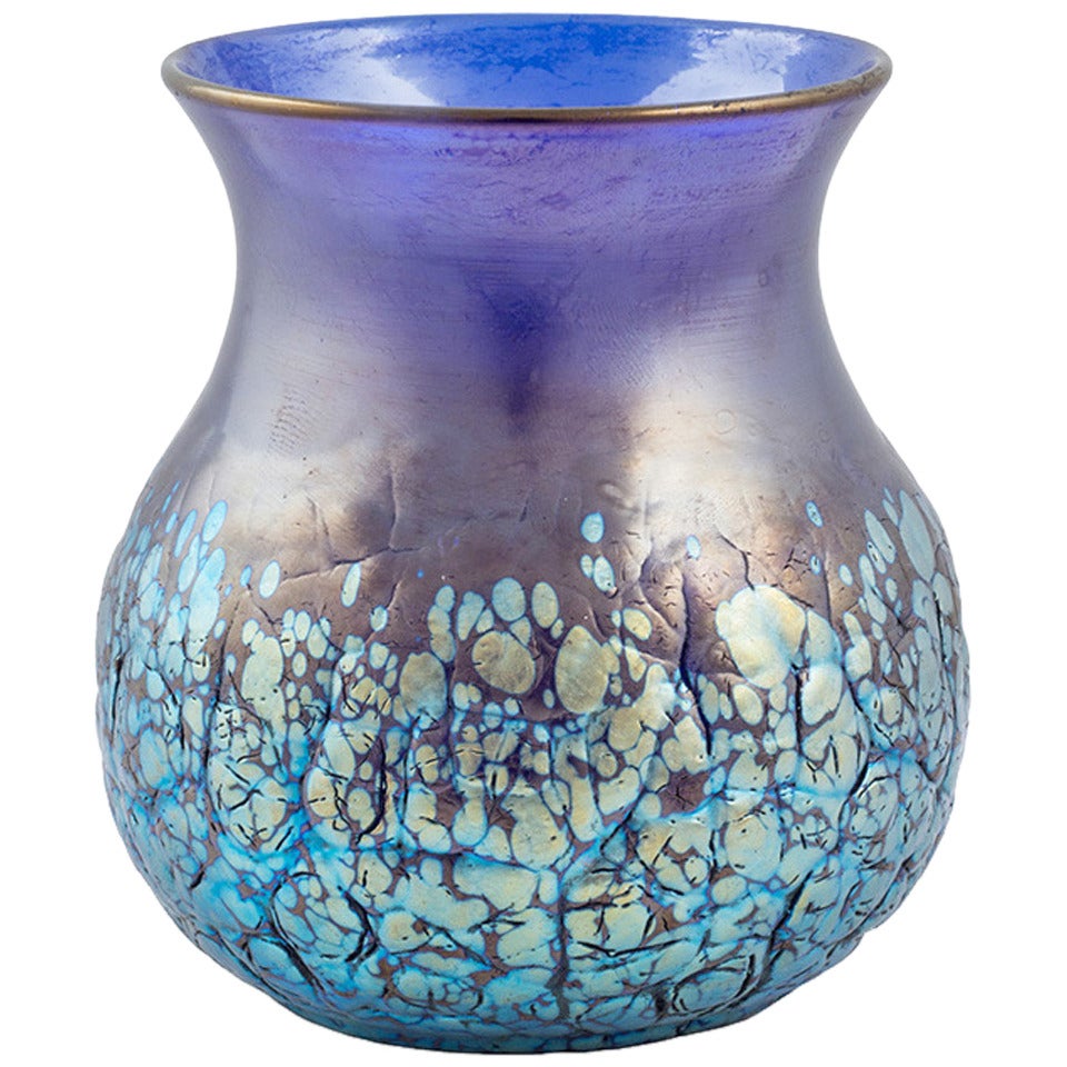 Cobalt Phenomen Gre 377 crackled signed vase Loetz ca. 1900 For Sale