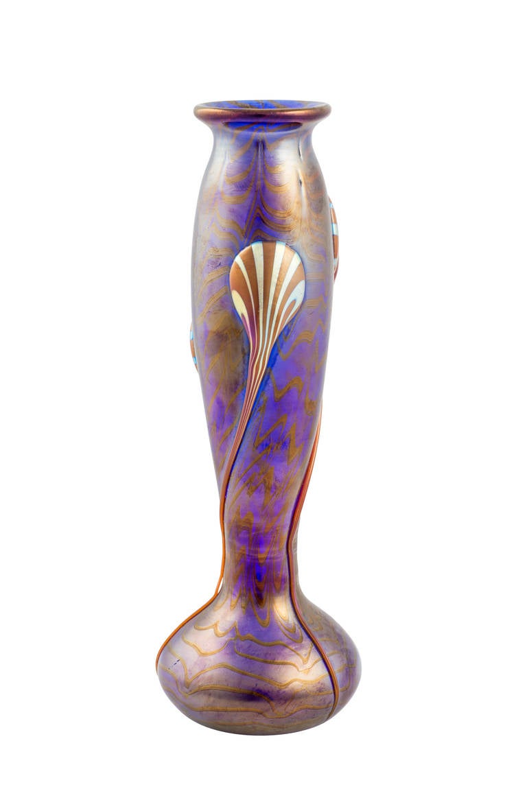 Rare Phenomen Gre Loetz Vase Droplets in Blue and Red, Signed