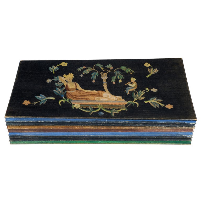 Irene Schaschl Wodden Box Painted Wiener Werkstätte Signed For Sale at