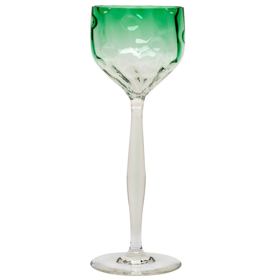 Green Wineglass Koloman Moser Vienna Meyr's Neffe circa 1900 Austrian Jugendstil For Sale
