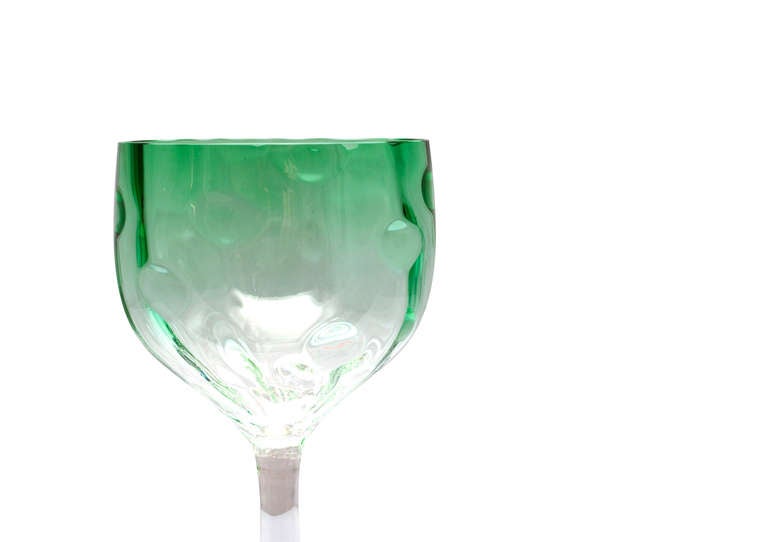 Green Wineglass by Koloman Moser, Vienna, Meyr's Neffe, circa 1900, Austrian Jugendstil

Koloman Moser was one of the most important designers of the Wiener Jugendstil. He was a co-founder of the Viennese Secession and later of the Wiener