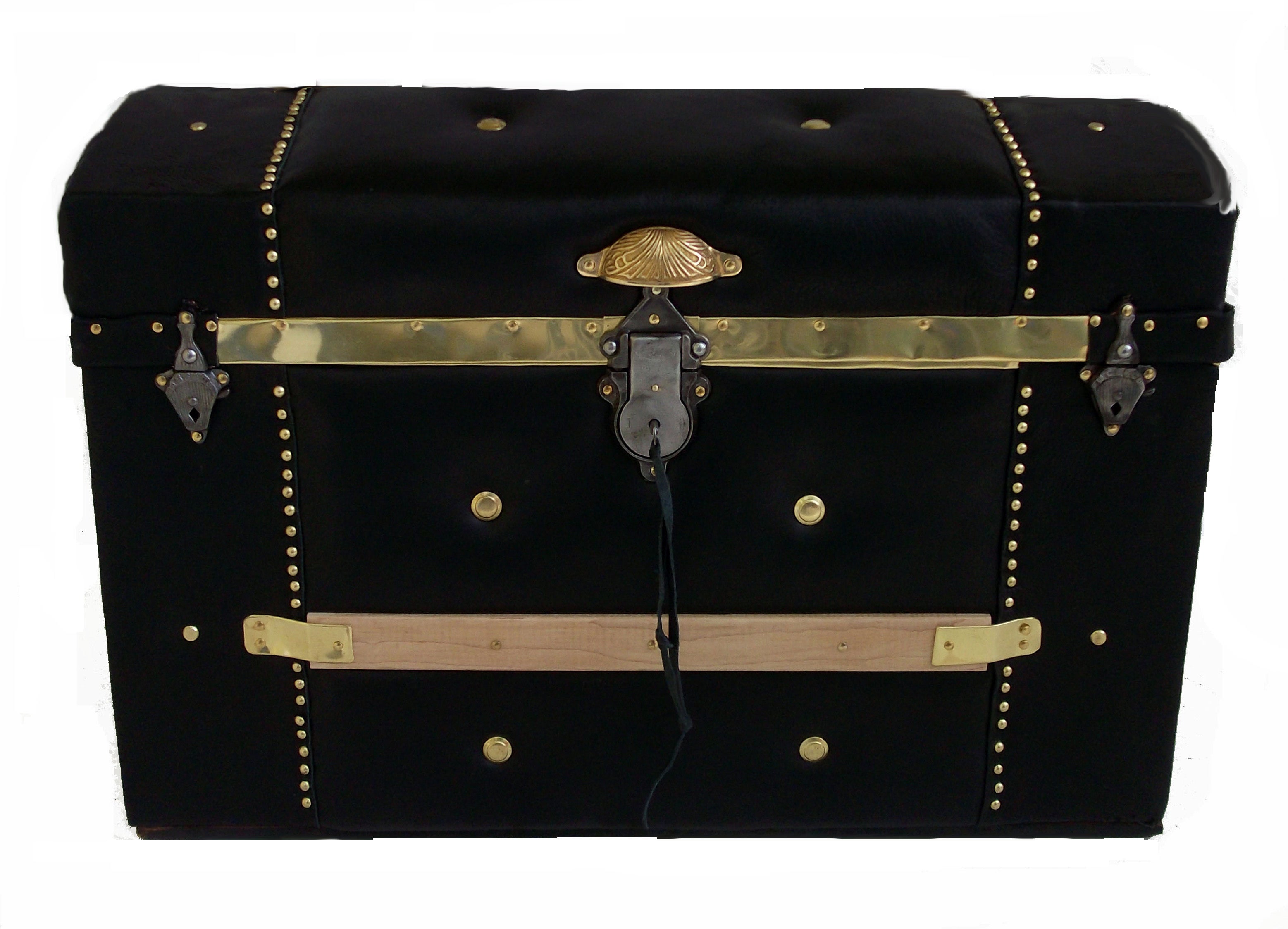  Antique Steamer Trunk Leather Curve Top For Sale