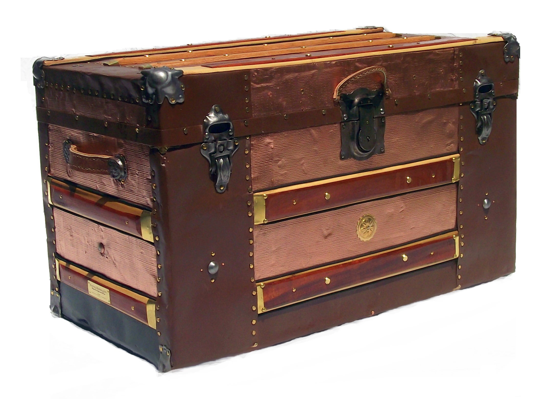 Antique Trunk in Pressed Tin For Sale