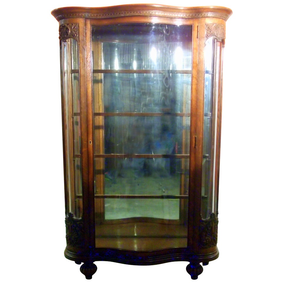Serpentine Glass Front Display Cabinet For Sale