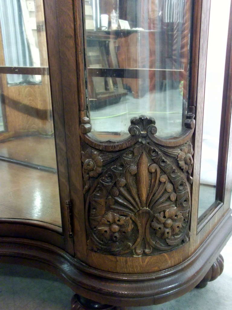American Serpentine Glass Front Display Cabinet For Sale