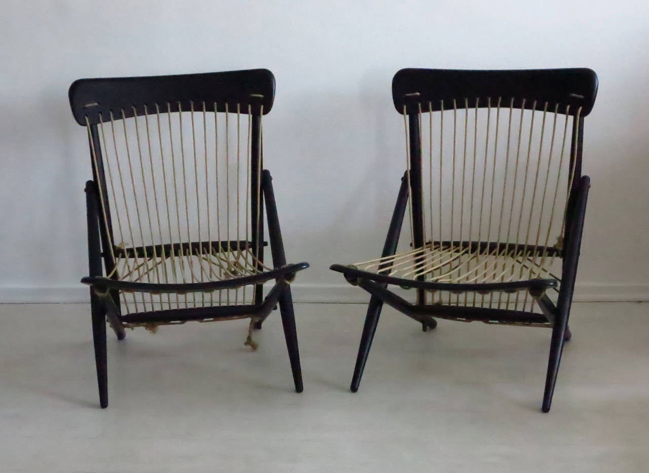 Mid-Century Modern Signed Maruni Rope Chairs, 1950s