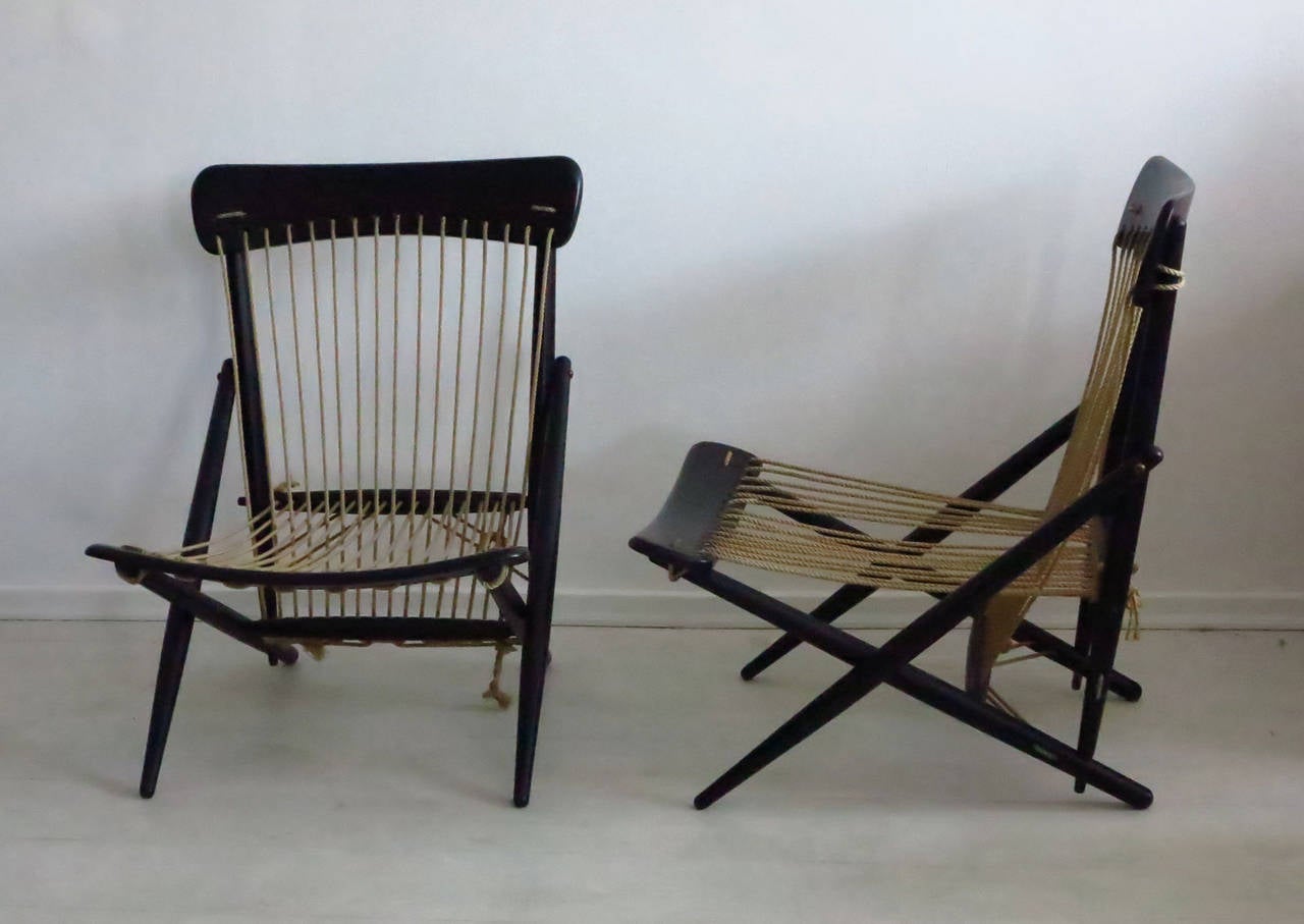Amazing design on these Japanese rope chairs by Maruni circa 1950s.