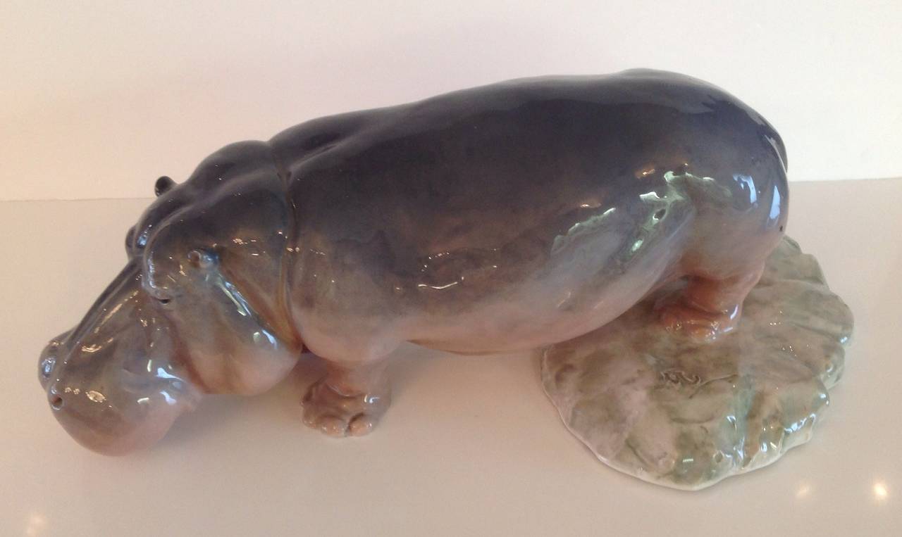 Amazing and large Royal Copenhagen hippopotamus sculpture signed by the artist.