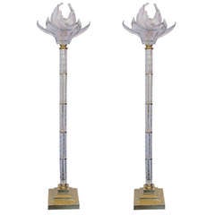 Pair Crystalline Glass Torchere Lamps