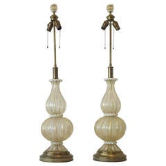 Large Pair of Gold Aventurine Murano Lamps by Marbro